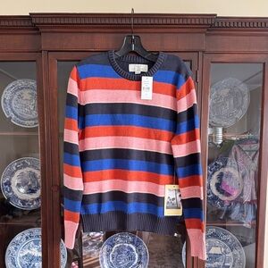 J. Crew Striped Crewneck Sweater in Blue, Red, Pink and Black